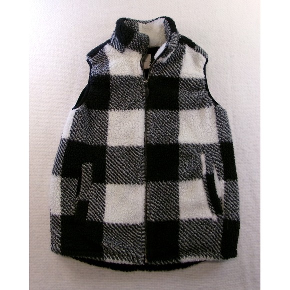 Thread & Supply Jackets & Blazers - Thread & Supply Sherpa Vest Womens Small Black White Plaid J1447SSHTJ